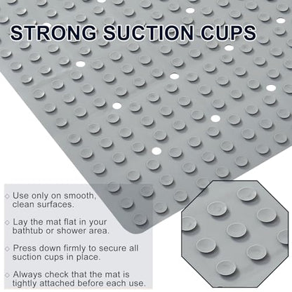 Webos Anti Slip Shower Mat for Tub & Shower Stall, 21" x 21" Square Silicone Bathtub Mat with Powerful Suction Cups, Fast-Draining, Machine Washable Soft Foldable Bathroom Mat, Grey - color: Grey, size: 21" x 21" (Square)