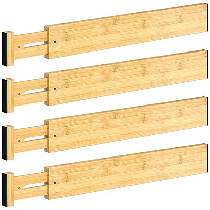 DUCOO 4 PCS Drawer Divider, 17"-22" Adjustable Bamboo Drawer Dividers Organizers, Expandable Separators for Kitchen, Clothes, Dressers, Home, Office - color: Natural