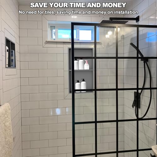 304 Stainless Steel Shower Niche Insert-24 x 12" No Tile Needed Bathroom Niche for Shower Wall-Double Shelves Built in Shower Shelf-Waterproof Recessed Cabinet for Bathroom Living Room Study Kitchen