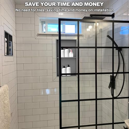 304 Stainless Steel Shower Niche Insert-24 x 12" No Tile Needed Bathroom Niche for Shower Wall-Double Shelves Built in Shower Shelf-Waterproof Recessed Cabinet for Bathroom Living Room Study Kitchen