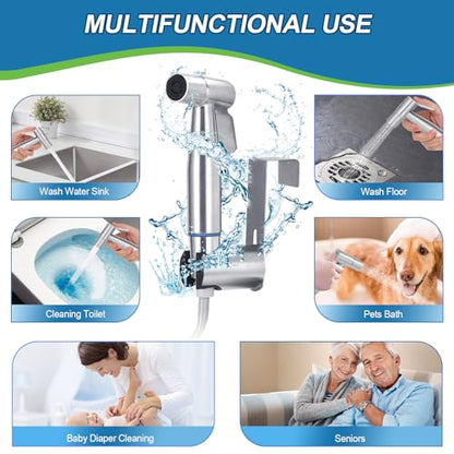 TURLEE-Handheld Bidet Sprayer for Toilet -Brass T-valve Adapter, Sprayer Adjustable Water Pressure Control with Bidet Retractable Spring Hose for Feminine Wash.