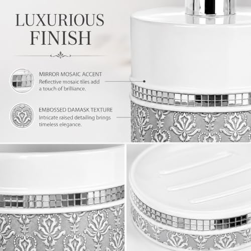 Mirror Damask Toothbrush and Toothpaste Holder - Bathroom Tumbler Cup | Gray & White round Electric Bathroom Tooth brush and Toothpaste Holder, Makeup Brushes organizer - color: Toothbrush Cup