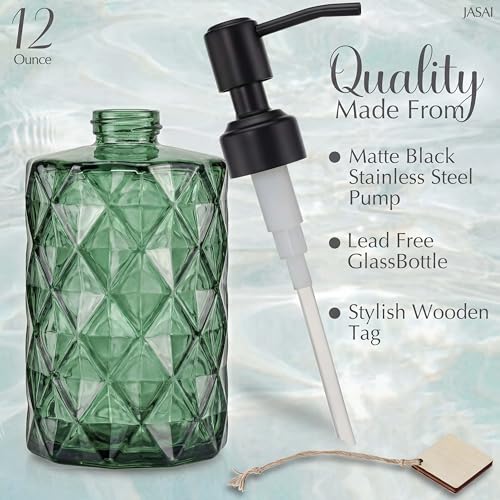 JASAI Forest Green Glass Soap Dispenser with Black Rustproof Pump | Refillable Small Soap Dispenser for Kitchen and Bathroom. - color: Forest Green
