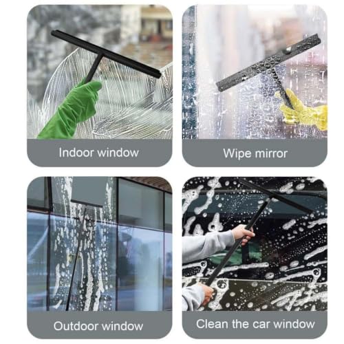 Black Telescopic Shower Squeegee for Glass Doors, Tile Shower Walls. Comes with Suction Hook, Great for Shower Glass