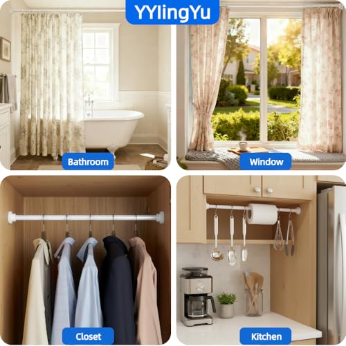 White Shower Curtain Rod 24-40 Inch Integration Tension Curtain Rod, Load 44LBS No Splice 304 Stainless Steel Adjustable Spring Heavy Duty Tension Rods for Bathroom Windows No Drill Non Slip - color: White, size: 24-40 Inch