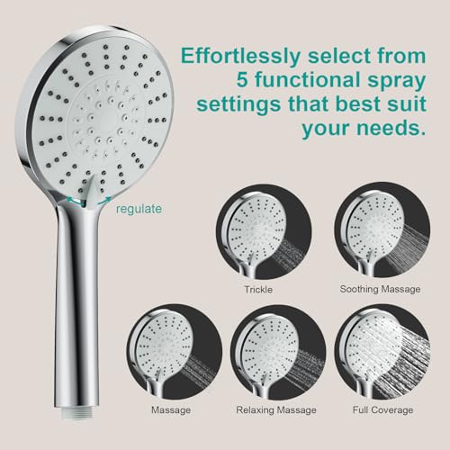 Shower Slide Bar Handheld Shower Head with Hose, 5-Function Hand Shower with Wall Mount，shower slide bar,adjustable height shower head (A-round, Brushed Nickel) - color: Brushed Nickel