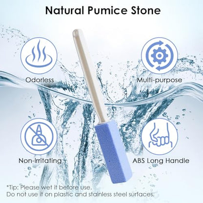 Toilet Cleaner Brush, Silicone Toilet Brush+Pumice Stone for Toilet Cleaning, with Non-Slip Long Handle, Wall Mounted/Floor Standing, Toilet Brush Set for Bathroom RVs