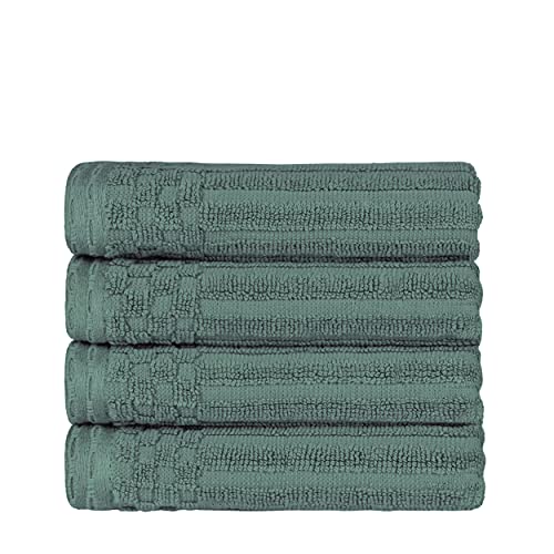 Superior Cotton 4-Piece Solid and Ribbed Hand Towel Set, Hand Towels- 16" x 28", Basil - color: Basil, size: Hand Towel 4-Pack