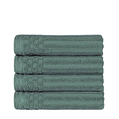 Superior Cotton 4-Piece Solid and Ribbed Hand Towel Set, Hand Towels- 16" x 28", Basil - color: Basil, size: Hand Towel 4-Pack
