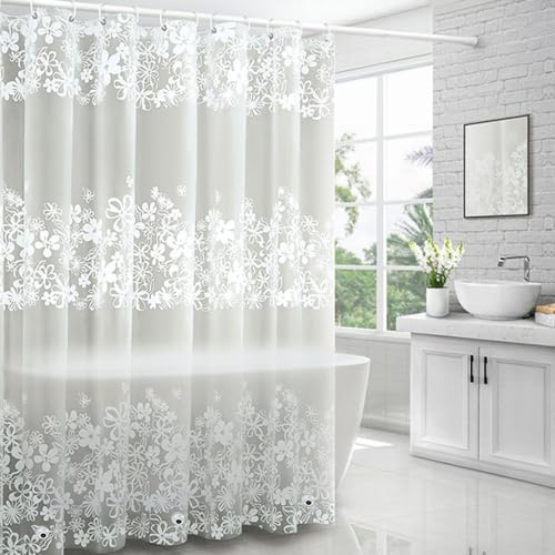 Plastic Shower Liner - Premium PEVA 4G Shower Curtain Liner with Rustproof Grommets and 3 Weighted Magnets, Waterproof Shower Curtains for Bathroom (White Flower) - color: White Flower, size: 71"W x 71"L (Pack of 1)