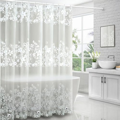 Plastic Shower Liner - Premium PEVA 4G Shower Curtain Liner with Rustproof Grommets and 3 Weighted Magnets, Waterproof Shower Curtains for Bathroom (White Flower) - color: White Flower, size: 71"W x 71"L (Pack of 1)