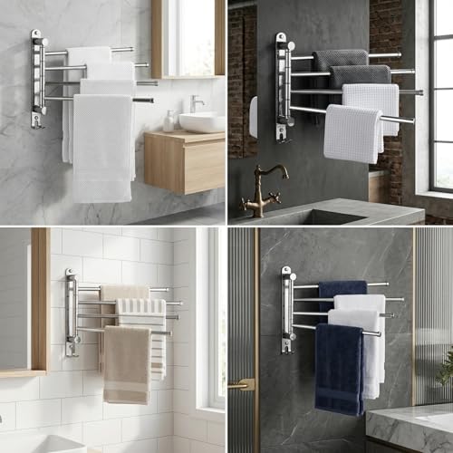 Swivel Towel Rack Wall Mounted, 1/2/3/4-Bar Options, 12.8" Long Arm SUS304 Stainless Steel, No Drill Adhesive 180° Rotating, Heavy Duty Rustproof Towel Bar for Bathroom Kitchen (Holds 30 lbs) - color: 1-bar
