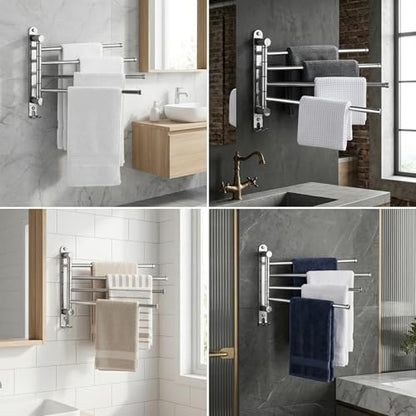 Swivel Towel Rack Wall Mounted, 1/2/3/4-Bar Options, 12.8" Long Arm SUS304 Stainless Steel, No Drill Adhesive 180° Rotating, Heavy Duty Rustproof Towel Bar for Bathroom Kitchen (Holds 30 lbs) - color: 1-bar
