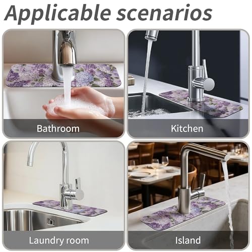 Faucet Fast Absorbent Pad - Lavender Lilac Hydrangea , Suitable For Kitchen, Bathroom, Island And Other Scenes - color: Lavender Lilac Hydrangea