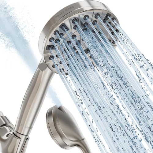 Shower Head, 9 Settings High Pressure shower head with handheld, Built-in Pause Mode & Power Wash, Non-Clogging Nozzles, 6ft Hose,Bracket (Satin Nickel) - color: Satin Nickel