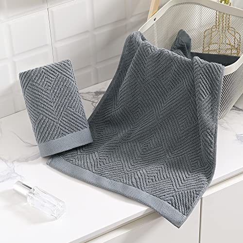 sense gnosis Grey Striped Hand Towel 13 X 29 Inch, 2 PC | Herringbone Pattern Premium 100% Cotton Ultra Soft Highly Absorbent Hand Towel Set for Bathroom - color: Grey