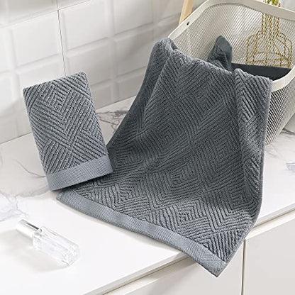 sense gnosis Grey Striped Hand Towel 13 X 29 Inch, 2 PC | Herringbone Pattern Premium 100% Cotton Ultra Soft Highly Absorbent Hand Towel Set for Bathroom - color: Grey