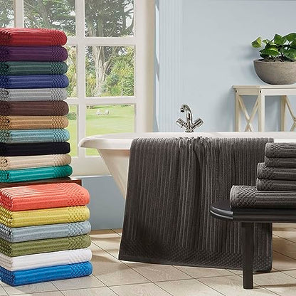 Superior Cotton 2-Piece Solid and Ribbed Bath Sheet Set, Bath Sheets- 34" x 68", Basil - color: Basil, size: Bath Sheet 2-Pack
