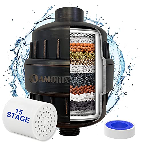 Oil-Rubbed Bronze Shower Head Filter - 15 Stages for Hard Water, High Output, Reduces Dry Skin & Itchy Scalp - Improves Skin Condition - color: Oil Rubbed Bronze, style: Shower Filter