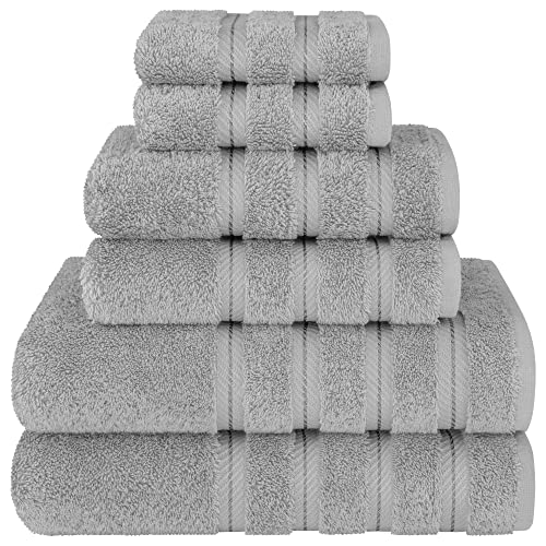 American Soft Linen 100% Cotton Luxury Turkish Towels, 6 Piece Towel Set | Soft Absorbent Quick Dry OEKO Tex Standard 100 Certificated Durable Machine Washable Premium Hotel Quality - color: Light Grey