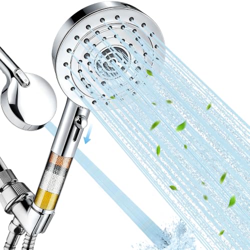 Handheld Filter Shower Head, High Pressure for Hard Water, Chrome | 7 Spray Mode 5" Panel, Protect Hair and Soothe Dry Skin,Water Softener Filter Beads, Anti Clogging Nozzle is Easy to Clean - color: Silver