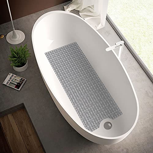 DEXI Bathtub Mat Non Slip, 39x16 Bath Tub Shower Floor Mats, Clear Grey | Extra Long Suction Cups, Drain Holes, Machine Washable for Tub Shower Floor Bathmat - color: Clear Gray