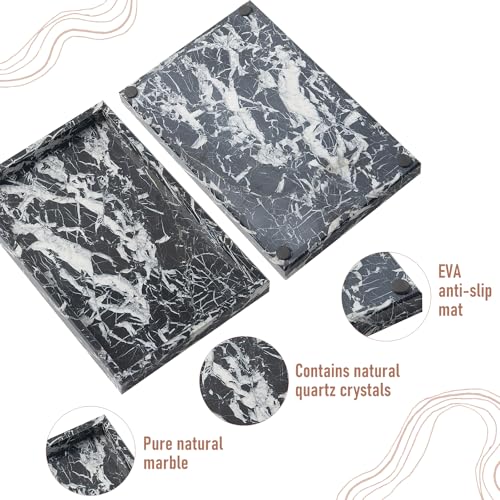 Marble Bathroom Tray,Pure Natural Vanity Tray | Marble Tray for Kitchen Counter Non-Ceramic/Non-Resin,Stone Trays 12 x 8 inch - color: Black Grey