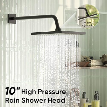 Esnbia Shower System with Tub Spout,Black Bathtub Shower Faucet Set,10 Inches Rain Shower Heads with Handheld Spary Combo, Tub Shower Kit with 3-Way Shower Valve, Matte Black - color: Matte Black