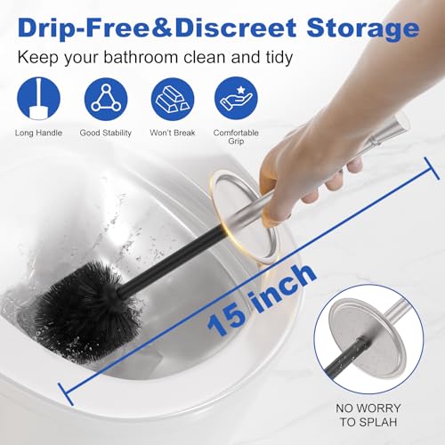 304 Stainless Steel Heavy Duty Toilet Bowl Brush，Removable Inner Bowl and Splash Protection，Bathroom Toilet Brush-Dense Bristles for Through Cleaning - color: Nickel