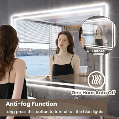 Snowdool 60 x 24 in LED Bathroom Mirror, Front and Backlit, Anti-Fog | Front and Backlit, 3 Color Temperatures, Anti-Fog, Tempered Glass - size: 24"L x 60"W