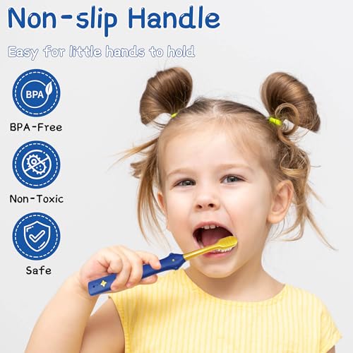 EASICUTI Extra Soft Kids Toothbrushes 4 Pack, Space Style Toddler Toothbrushes for Ages 2-12 Years, Baby Toothbrush 12 Months and up, Childrens Toothbrush Help Remove Plaque and Stains-Blue, White - size: Space- 4 Pack