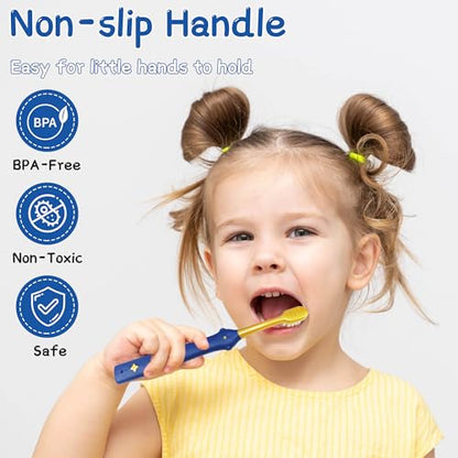 EASICUTI Extra Soft Kids Toothbrushes 4 Pack, Space Style Toddler Toothbrushes for Ages 2-12 Years, Baby Toothbrush 12 Months and up, Childrens Toothbrush Help Remove Plaque and Stains-Blue, White - size: Space- 4 Pack