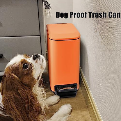Cesun Small Bathroom Trash Can with Lid, 1.6 Gal, Soft Close, Matte Orange | Step pedal soft close, Slim 5.9in fits narrow spaces, Stainless steel, Anti-fingerprint, Removable inner bucket, Odor seal - color: Matt Orange