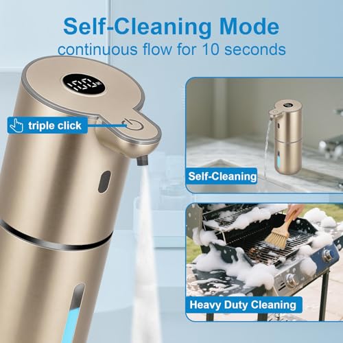 OHIFAST Automatic Foaming Soap Dispenser Touchless, USB Rechargeable Smart Hand Soap Dispenser, 6-Level Adjustable, 12.8oz/380mL Wall Mounted for Bathroom Kitchen Dish Soap-Gold - color: Gold, style: Foam