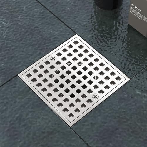4 Inch Square Shower Drain, Brushed Nickel | ABS Flange & Hair Strainer, SUS 304 Stainless Steel, Removable Grid Cover, Anti-Clog - color: Brushed Nickel