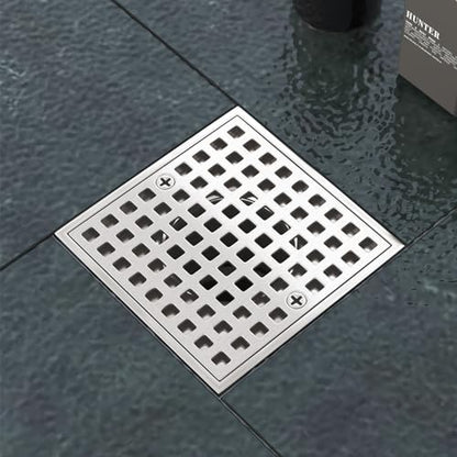 4 Inch Square Shower Drain, Brushed Nickel | ABS Flange & Hair Strainer, SUS 304 Stainless Steel, Removable Grid Cover, Anti-Clog - color: Brushed Nickel