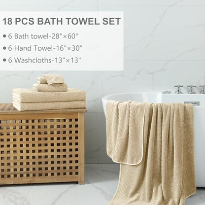 Smuge 18-Piece Bath Towel Set, Include 6 Bath Towel Sheets, 6 Hand Towels and 6 Washcloths - Highly Absorbent Quick Dry 100% Microfiber,Ultra Soft Bathroom Towel Set (Camel) - color: Camel, size: 18 Pcs Bath Towel Set