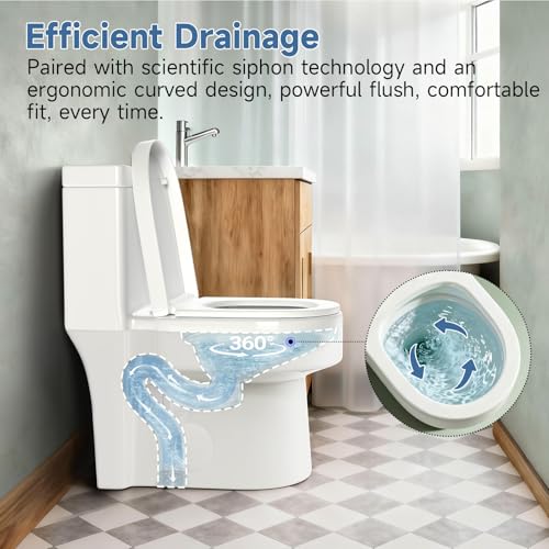 Compact One Piece Toilet with Soft-close Seat Lid, Power Dual Flush 1.2/1.85 GPF, Modern Standard White Toilet Bowl, Smart Toilet For Bathroom, 12'' Rough-in - style: BH-22