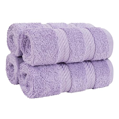 American Soft Linen 100% Cotton Luxury Turkish Towels, 4 PC Washcloth Set | Soft Absorbent Quick Dry OEKO Tex Standard 100 Certificated Durable Machine Washable Premium Hotel Quality - color: Lilac, size: 13"x13"