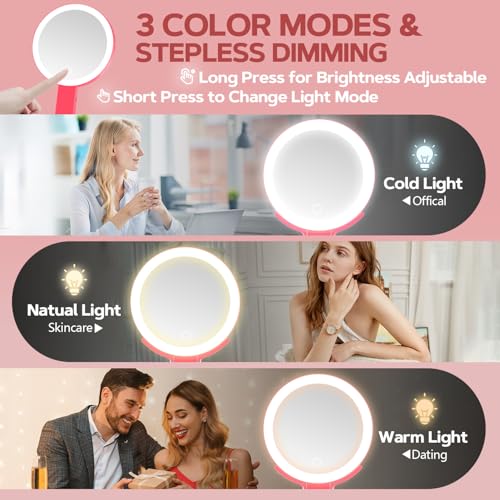 MIYADIVA Lighted Makeup Mirror, 30X Magnifying Mirror with Light, Hanging and Handheld Mirror with Handle, Red - color: Red