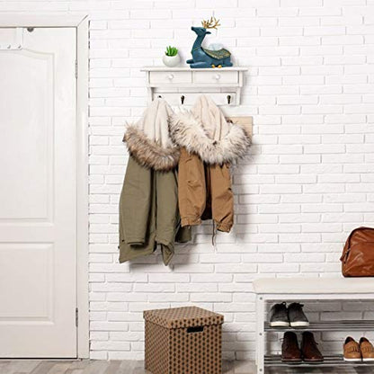 Emfogo Coat Hooks Wall Mounted, Rustic Wood Coat Rack Wall Mount Shelf with Hooks, Farmhouse Wall Coat Rack with Shelf & Coat Hook for Entryway, Mudroom, Bedroom, Kitchen, Bathroom (White) - color: White