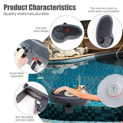 Hot Tub Tray Table with Adjustable Drink Holders, Spa Cup Holder, Durable Portable Accessory