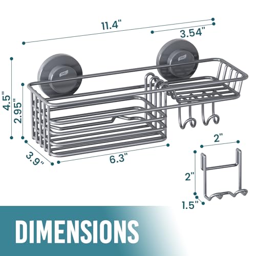TAILI Shower Caddy Suction Cup with Hooks (Grey, 1 x Medium) - color: Grey, size: 1 x Medium
