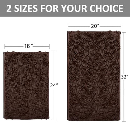 RUN HELIX Bathroom Rugs Set Non Slip 2 Piece Bath Rugs Extra Soft Chenille Bathroom Mats Bath Mat Set,Absorbent Shaggy Rugs Perfect Plush Mats Small Rug - color: Brown