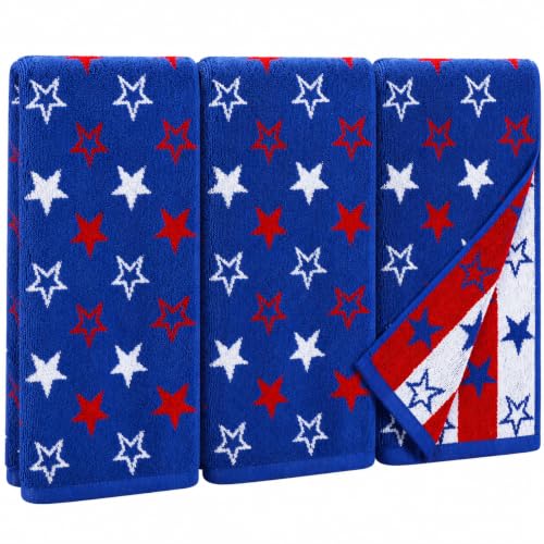 3Pack Patriotic 4th of July Hand Towels,100% Cotton Soft Red White Blue Jacquard Star and Stripe American Flag Decorative Towels for USA 250th Anniversary Independence Memorial Day Bathroom Decor Gift - color: Independence Day, size: 3pcs