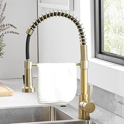 Kitchen Faucet Pull Down Sprayer, Stainless Steel, Brushed Gold | Stainless Steel NSF Certified,1 Handle Faucet,Farmhouse Camper Laundry Utility Rv Wet Bar Sinks,Deck Plate 1,3 Hole - color: C - Brushed Gold