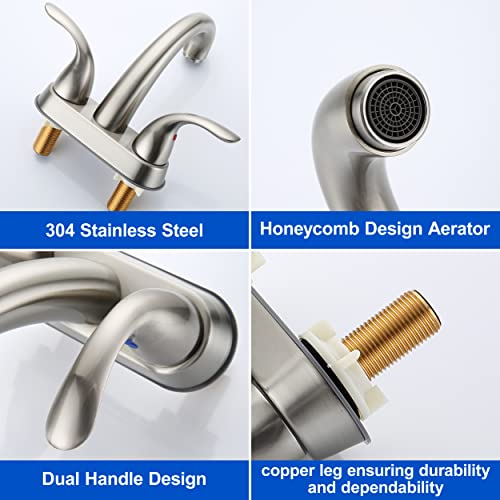 2 Handle Bathroom Sink Faucet, with Pop up Drain & Supply Lines, 4 Inch Centerset Brushed Nickel Faucet for Lavatory Bathroom Sink, Professional Modern Vessel Deck Mount Vanity rv Faucet | 4 Inch Centerset Faucet for Lavatory Bathroom Sink, Professional M