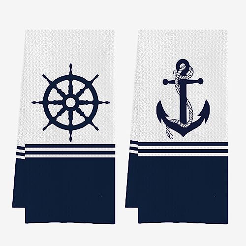 IWXYI Nautical Anchor Waffle Weave Bath/Beach Towels, Boat & Dish Towels 1624 Inches - Set of 2 - color: Beach 2towel