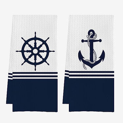 IWXYI Nautical Anchor Waffle Weave Bath/Beach Towels, Boat & Dish Towels 1624 Inches - Set of 2 - color: Beach 2towel