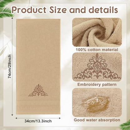 SmoothNovelty 2 Pcs Damascus Hand Towels Brown Farmhouse Bathroom Decor 14x29 Inch Embroidered 100% Cotton Soft Absorbent Spring Summer Decorative Hand Towels for Bathroom Kitchen - style: Damascus